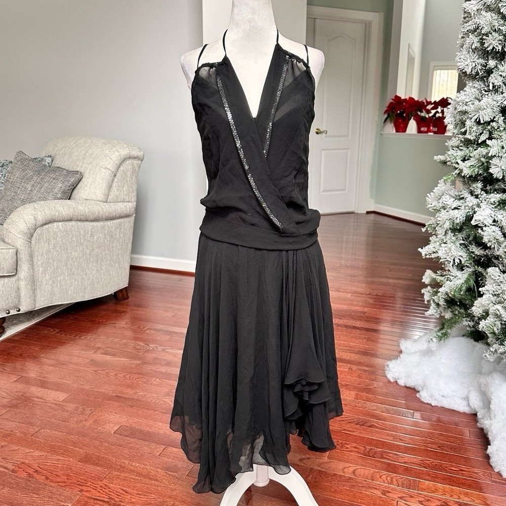 Madeline Press 100% Silk Versatile Black Sequin Trim Cocktail Dress Size 8